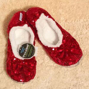 NWT~ Snoozies Sequin Slipper Socks w/ Non-Skid Grips & Sherpa Lining, Medium 7-8